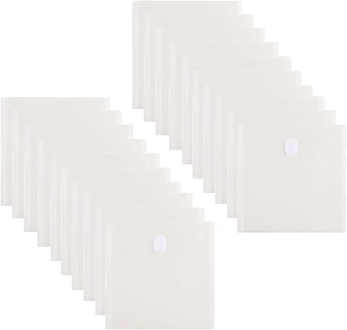 7 x 7 Square Clear Plastic Envelopes Die Cut Stencil Storage Holder 20 Pack Hook Loop Closure