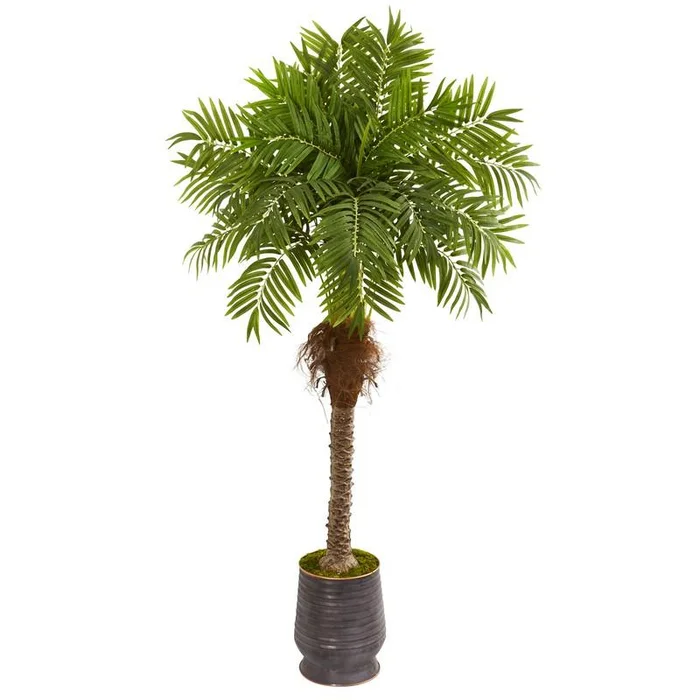 73″ Robellini Palm Artificial Tree In Metal Planter 9558 By Nearly Natural
