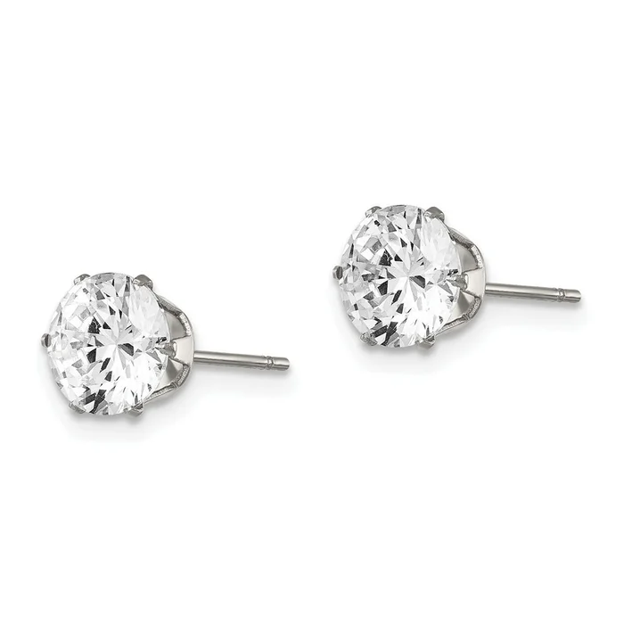 7mm Round CZ Stud Stainless Steel Earrings