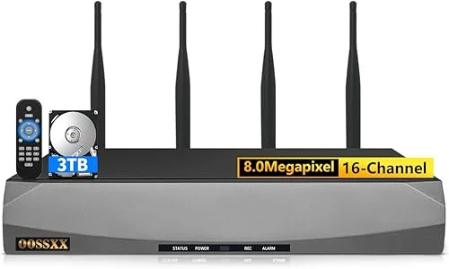 8.0 Megapixel 16-Channel Wireless NVR Network Video Recorder, Dual-USB Ports, Supports up to 16 x 8MP Wireless IP Cameras, Max to 6TB (3TB HDD Included)