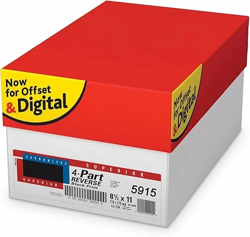 8.5 x 11 Superior Carbonless Paper, 4 Part Reverse (White, Canary, Pink, Gold), 1000 Sets, 4000 Sheets, 8 REAMS