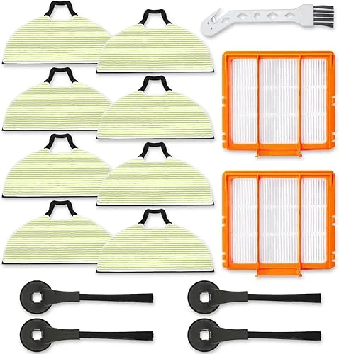 8 Mop Pads Replacement Parts for Shark RV2610WA RV2620WA RV2410WD AV2610WA AI Ultra 2- in-1 Matrix Clean Robot Vacuum models Spare Parts Accessories, 8 Mop Pads, 2 HEPA Filter, 4 Side Brushes
