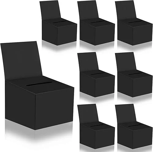 8 Pcs Raffle Boxes Cardboard Box with Slot for Ticket and Removable Header, 6.5 x 4.5 x 4.5 Inch Ballot Box Donation Box Charity Box for Collecting Business Card Voting Contes(Black, 8 PCS)