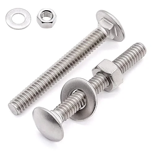 (8 sets) M10-1.5 x 40mm Stainless Steel Carriage Bolts Screws Kits, Round Head Square Neck Screws, Hex Nuts & Flat Washers, 304 Stainless Steel 18/8, Full Thread