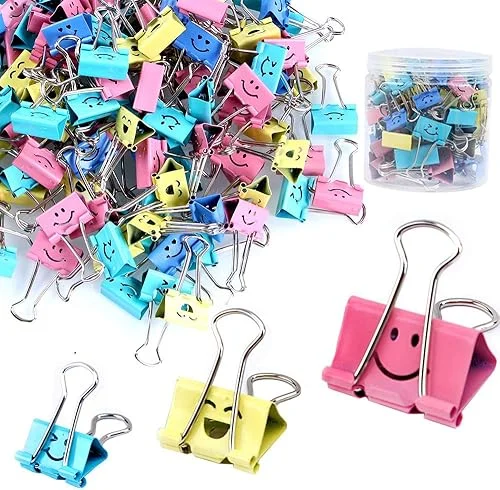 【80pack】 Binder Clips, Limque Paper Clips,Paper Clamps with Colored Cute Hollow Smiling Face,80 Pcs Assorted Size Clip, for Office,Teacher Gifts and Kitchen