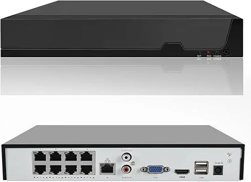8CH POE NVR for Home Security Camera System, 4K H.265 Network Video Recorder Work with 12MP/8MP/5MP/4MP/3MP/1080P HD POE IP Cameras，Remote Access, 24/7 Recording, Support up to 8TB HDD (Not Included)