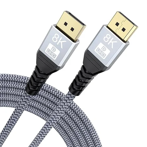 8K DisplayPort Cable 12FT, Display Port Cable 12 Feet DP to DP Cable 1.4 (8K@60Hz, 4K@144Hz, 2K@240Hz, 32.4Gbps, Dynamic HDR, 3D, HDCP2.2) for Gaming Monitor, Graphics Card, PC, Laptop