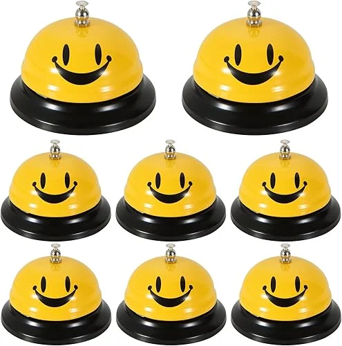 8PCS Call Bell Service Bell for Desk, Smile Face Desk Bell for Service, Customer Service Bell School Bell with Metal Anti Rust Construction, Front Desk Bell for Hotel Counter Restaurant Classroom