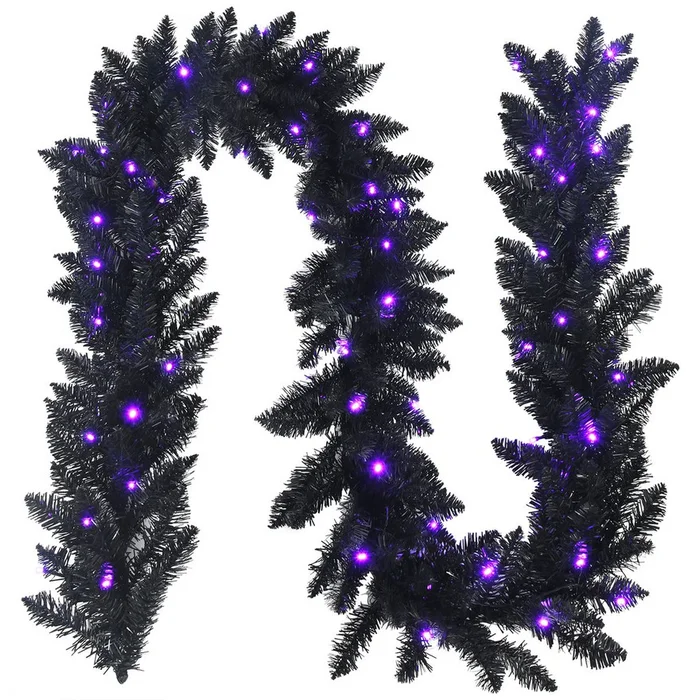 9-Foot Pre-Lit Halloween Garland with 50 Purple LED Lights