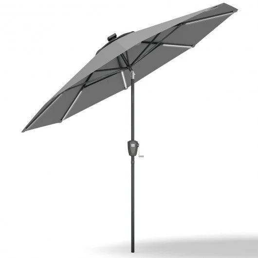 9 Ft Patio Solar Powered Umbrella with LED Light-Gray