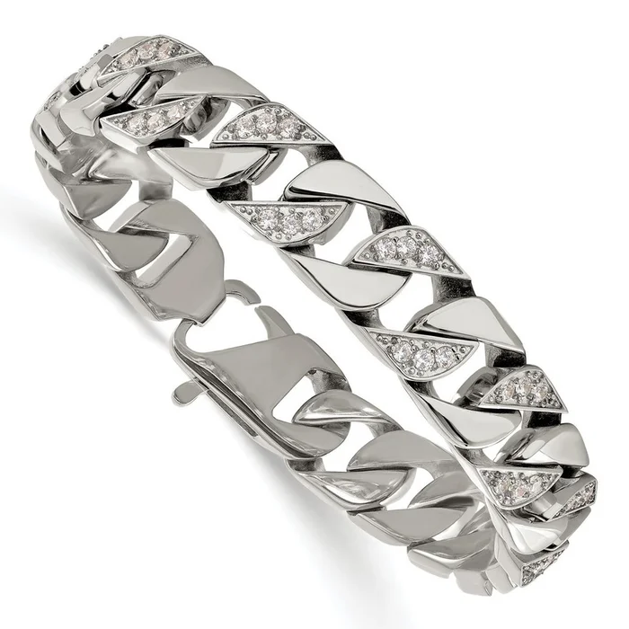 9-inch Stainless Steel Bracelet with CZ Stones