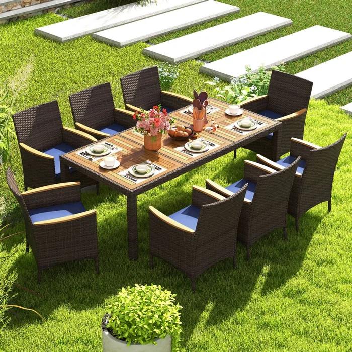 9-Piece Outdoor Dining Set with Acacia Wood Table Top