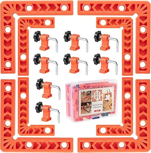 90 Degree Clamp Positioning Squares,8 pieces (3′ 4′) with Right Angle Clamp 8 Clamp,Corner Clamps Woodworking Tool for Pictures Frames, Cabinets With storage box