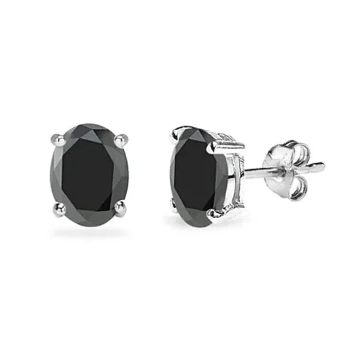 .925 Sterling Silver Genuine Black Stud Earrings