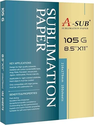 A-SUB Sublimation Paper- 150 Sheets Heat Transfer Paper 8.5×11 inch Compatible with Inkjet Sublimation Printer 105g