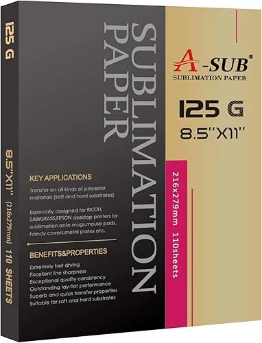 A-SUB Sublimation Paper 8.5×11 Inch 110 Sheets ONLY Compatible with Sublimation Printer and Sublimation Ink 125g