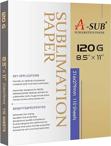 A-SUB Sublimation Paper 8.5×11 Inch 120GSM, 110 Sheets – Compatible with Inkjet Printers & Sublimation Inks, High Transfer Efficiency for T-Shirts, Mugs, Crafts