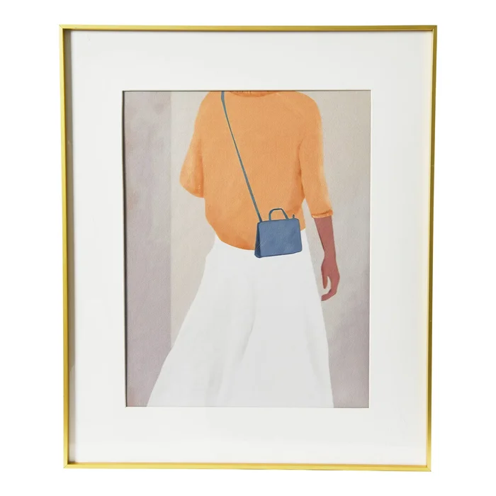 Abstract Figure and Purse Print with Brushed Gold Metal Frame
