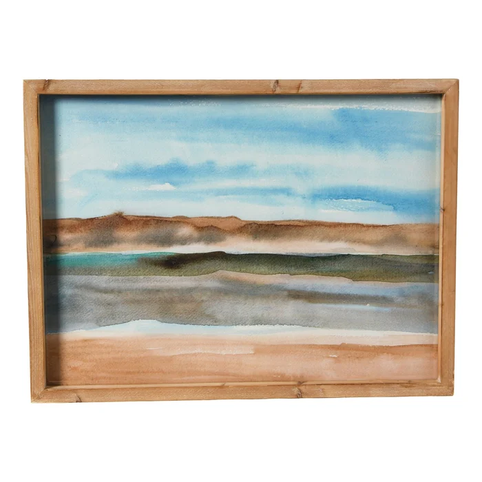Abstract Watercolor Landscape Print with Rustic Wood Frame – Multi-Color