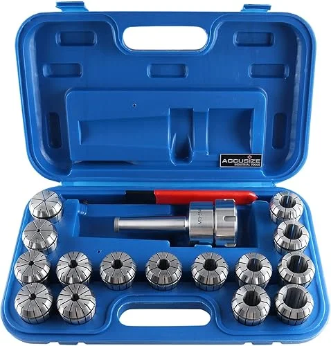 Accusize Industrial Tools MT3 Shank ER40 Chuck with 15Pc Collets Kit, 1/8 inch – 1 inch by 16th, Morse Taper Collet System, 0223-0308