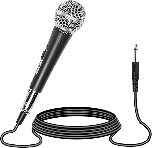 Acoustify AC300 Wired Dynamic Cardioid Microphone for Singing, Karaoke & Vocals Sound, 16ft XLR to 1/4′ Cable, Steel Mesh Grille, Pop Filter, and Carrying Bag