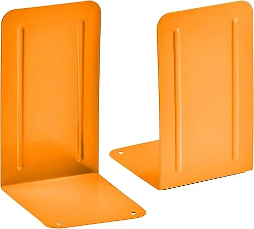 Acrimet Premium Metal Bookends (Heavy Duty) (Orange Color) (1 Pair)