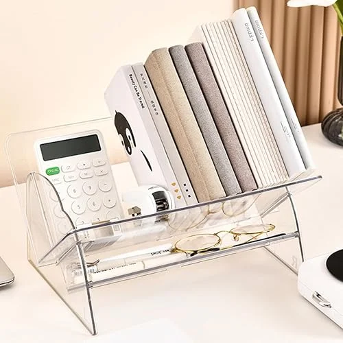 Acrylic Desktop Bookshelf, Detachable Bookcase, Clear Book Organizer, Book/CD/Magazine Rack for Office/Study Room Library/Home (Clear, 12.6“)