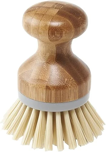 Addis Palm Dish Brush Natural and Grey, Bamboo, Grey/Wood, 6.7 x 6.7 x 9 cm