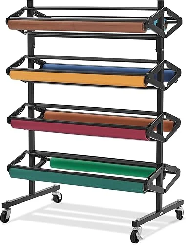 Adir Paper Roll Holder – Craft & Butcher Paper Rack Dispenser Stand and Cutter – Holds up to Eight 36-inch Paper Rolls – Durable and Sturdy Great for Classrooms & Art Paper (Paper Rolls Not Included)