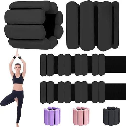 Adjustable Ankle Weights for Women Men,Wrist Weights set for Walking Running,1 Pair (1Lbs Each) Silicone Workout Weights for gym fitness, Jogging,yoga,pilates,strength training,physical therapy (Black-2)