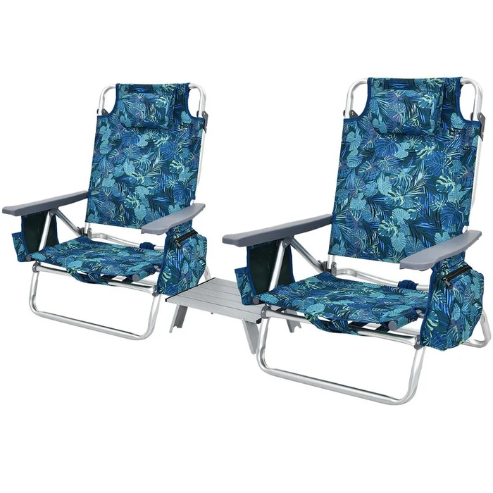 Adjustable Folding Backpack Beach Chairs and Table Set