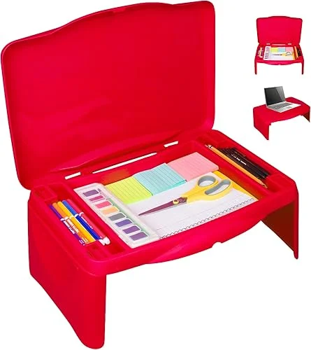 Aerolife Folding Lap Desk – Foldable Table for Work, Study, Gaming, Arts, Crafts, School – Collapsible Laptop Tray with Storage Compartment – Portable Writing Station for Kids, Adults (Red)