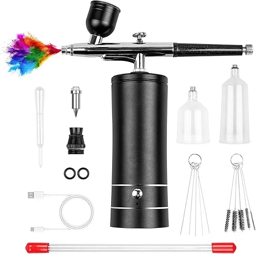 Airbrush Kit Rechargeable Cordless Airbrush Compressor, Non-Clogging High-Pressure Air Brush Set with 0.3mm Nozzle and Cleaning Brush Set for Makeup, Barber, Nail Art, Cake Decor