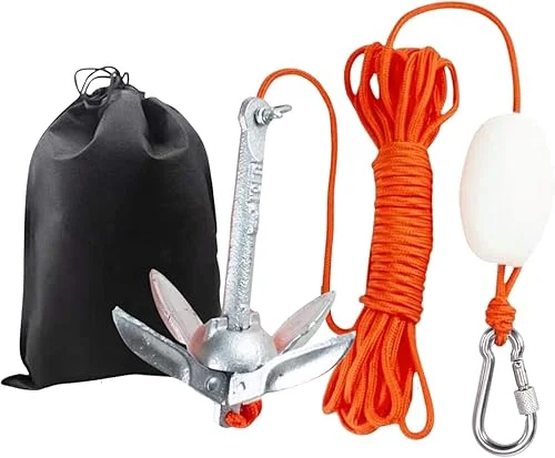 AITREASURE Small Boat Anchor Kit Folding Grapnel Anchor Carbon Steel for Kayak, Canoe, Jet Ski 1.5 lb with 32.8 ft Anchor Tow Rope Carrying Bag