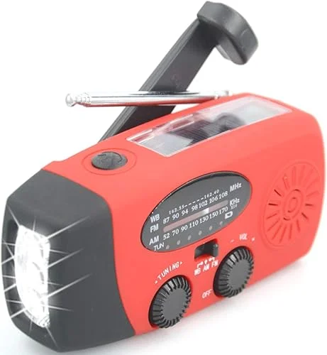 【Aivica-088】 7400mWh NOAA Weather Radio Emergency Radio Solar, Hand Crank, Type-C USB Charge AM/FM/NOAA Radio 3 LED Flashlight 2000mAh Smart Phone Charger Power Bank(Red)
