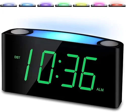 Alarm Clock for Bedroom, 7.5′ Large Display LED Digital Clock with 7 Color Night Light,USB Phone Charger,Dimmer,Battery Backup,Easy to Set Loud Bedside Clock for Heavy Sleepers Adult Teen Kid Boy Girl