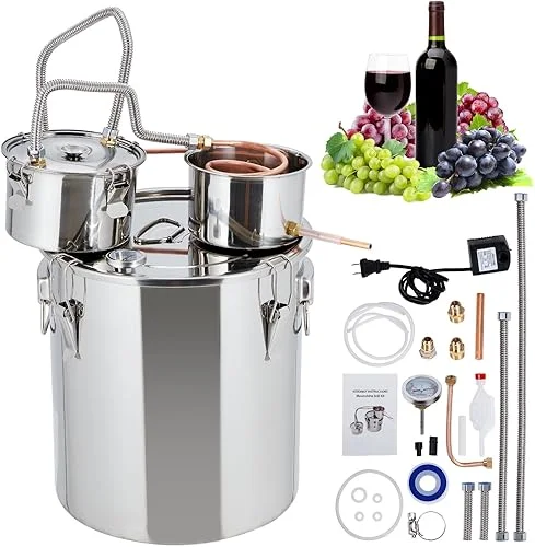 Alcohol Still 10Gal/38L Alcohol Distiller Stainless Steel Distillery Kit for Alcohol With Copper Tube Water Pump Build-in Thermometer, Home Brewing Kit for DIY Whisky Wine Brandy Making