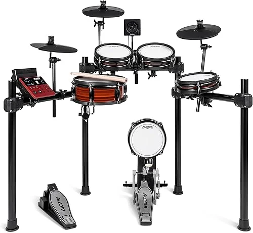 Alesis Nitro Pro and Amp – Electric Drum Set with Dual-Zone Mesh Pads, Bluetooth, USB MIDI, and 70W Rack-Mountable Drum Amplifier