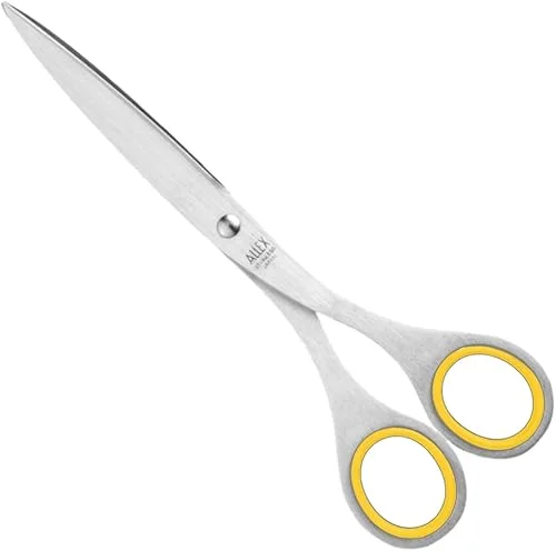 ALLEX Japanese Office Scissors for Desk, Large 7.2′ All Purpose Scissors, Made in JAPAN, All Metal Sharp Japanese Stainless Steel Blade with Non-Slip Soft Ring, Yellow