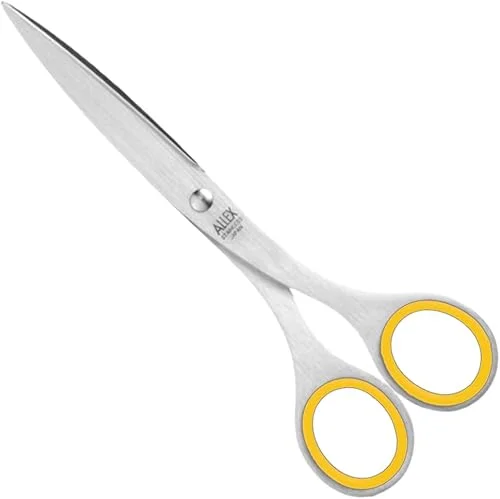 ALLEX Japanese Office Scissors for Desk, Medium 6.5′ All Purpose Scissors, Made in JAPAN, All Metal Sharp Japanese Stainless Steel Blade with Non-Slip Soft Ring, Yellow