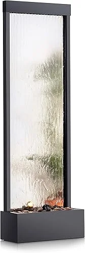 Alpine Corporation Mirror Waterfall Fountain with Stones and Lights – Zen Indoor/Outdoor Decor for Office, Living Room, Patio, Entryway – 72 Inches