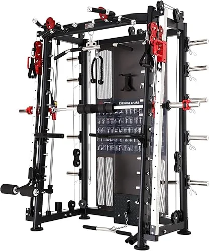 Altas Strength Home Gym Equipment Smith Machine with Pulley System Gym Squat Rack Pull Up Bar Upper Body Strength Training Leg Developer Light Commercial Fitness Equipment Included Accessories 3000Y