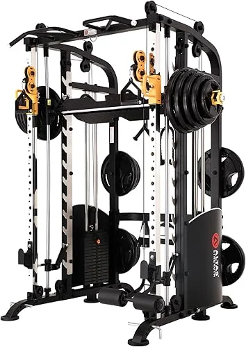 Altas Strength Smith Machine Home Gym 1000 lbs Capacity 2000 lbs Cables Strength Training Power Cages for Squats Presses Pulling Deadlifts Light Commercial Equipment Easy Assembly M810