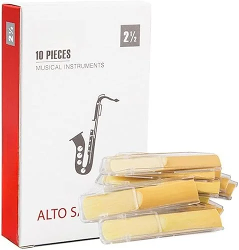 Alto Sax Reeds Strength 2.5, Eb Alto Saxophone Reeds – 10 Individually Wrapped Cane Reeds, French Cut, Smooth & Durable