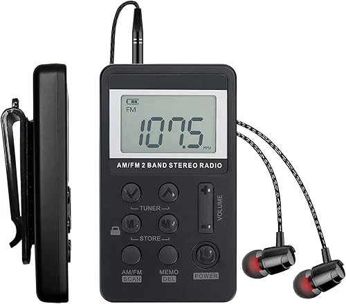 AM/FM Personal Portable Radio, Pocket Radio with Digital Tuning LCD Display, Rechargeable Walkman Radio with Sterio Earphone, Small Radio with Removable Belt Clip for Walking, Jogging