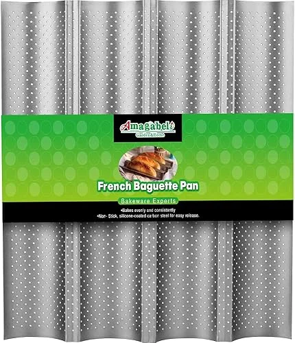 AMAGABELI GARDEN & HOME Baguette Bread Pan 15′ x 13′ Nonstick Perforated Baguette Tray French Bread Baking 4 Wave Loaf Bake Mold Toast Cooking Baker Molding Gutter Oven Toaster Dishwasher Safe Silver