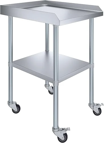 AmGood Commercial Work Table with Backsplash and Sidesplashes with Casters | NSF (Stainless Steel Table with Sideguards + casters, 24′ Long x 30′ Deep)