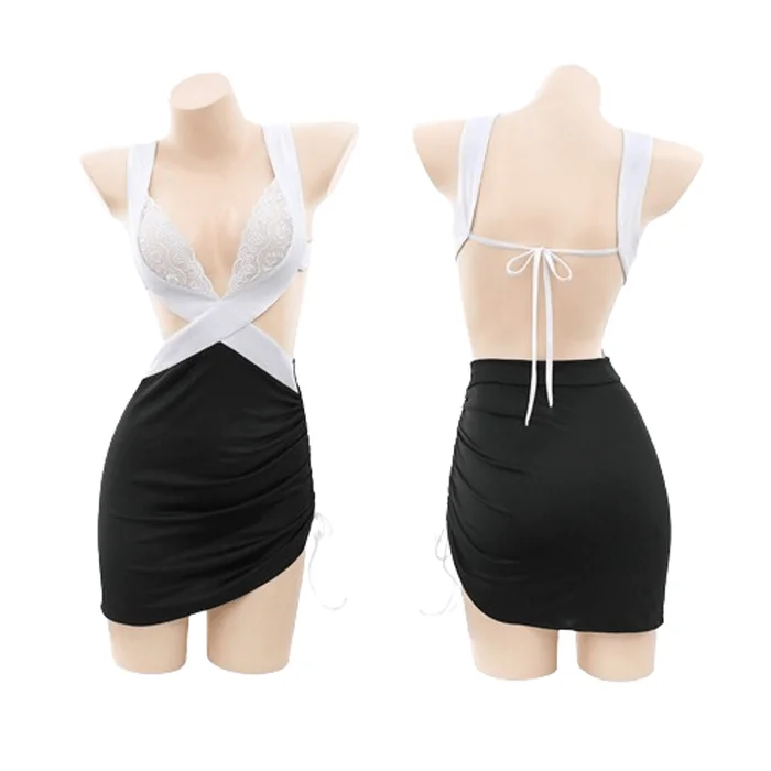 Amorous Deep V Bare-breasted Secretary Outfit Sexy Lingerie Lace Sexy Bare Back Dress