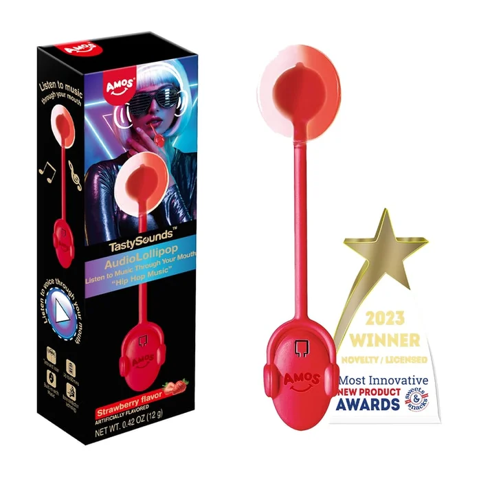 AMOS Music Lollipop Sugar FreeNovelty Audio Lollipop Strawberry Flavor 12g