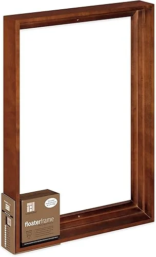 Ampersand Art Supply Floaterframe Readymade Frame for Flat and 1 1/2′ Deep Wood Panel and Canvas Artwork, Paintings, Prints, and More, 18’x24′, Walnut Bold